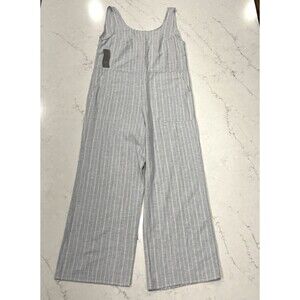 Seea Billie Jumpsuit Hemp Organic Cotton Blue Size Large Striped Pockets Relaxed